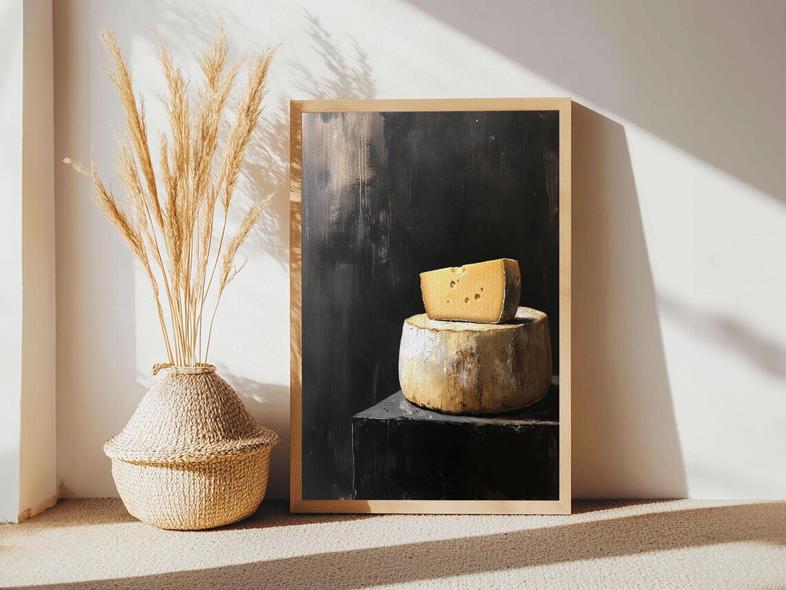 Cheese Wheel Still Life Oil Painting Dark Moody Kitchen Food Art Print - Image 4