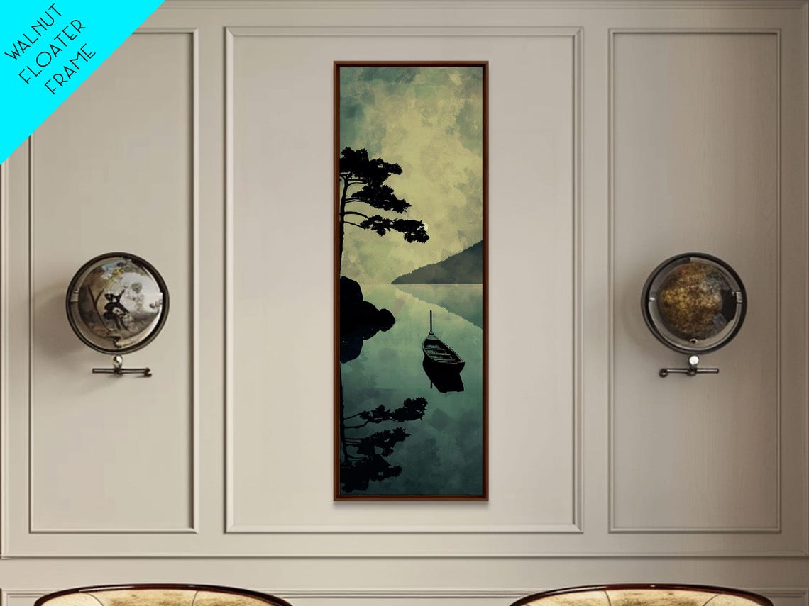 Serene Japanese Lake Boat Calm Reflection Pine Woodblock Art Poster - Image 2