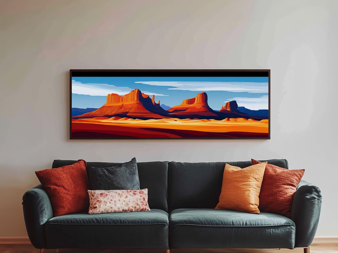 Monument Valley Sunset Framed Print Southwest Wall Art Panoramic Painting Rustic Art Landscape Art Gift Idea Extra Wide Art - Image 6
