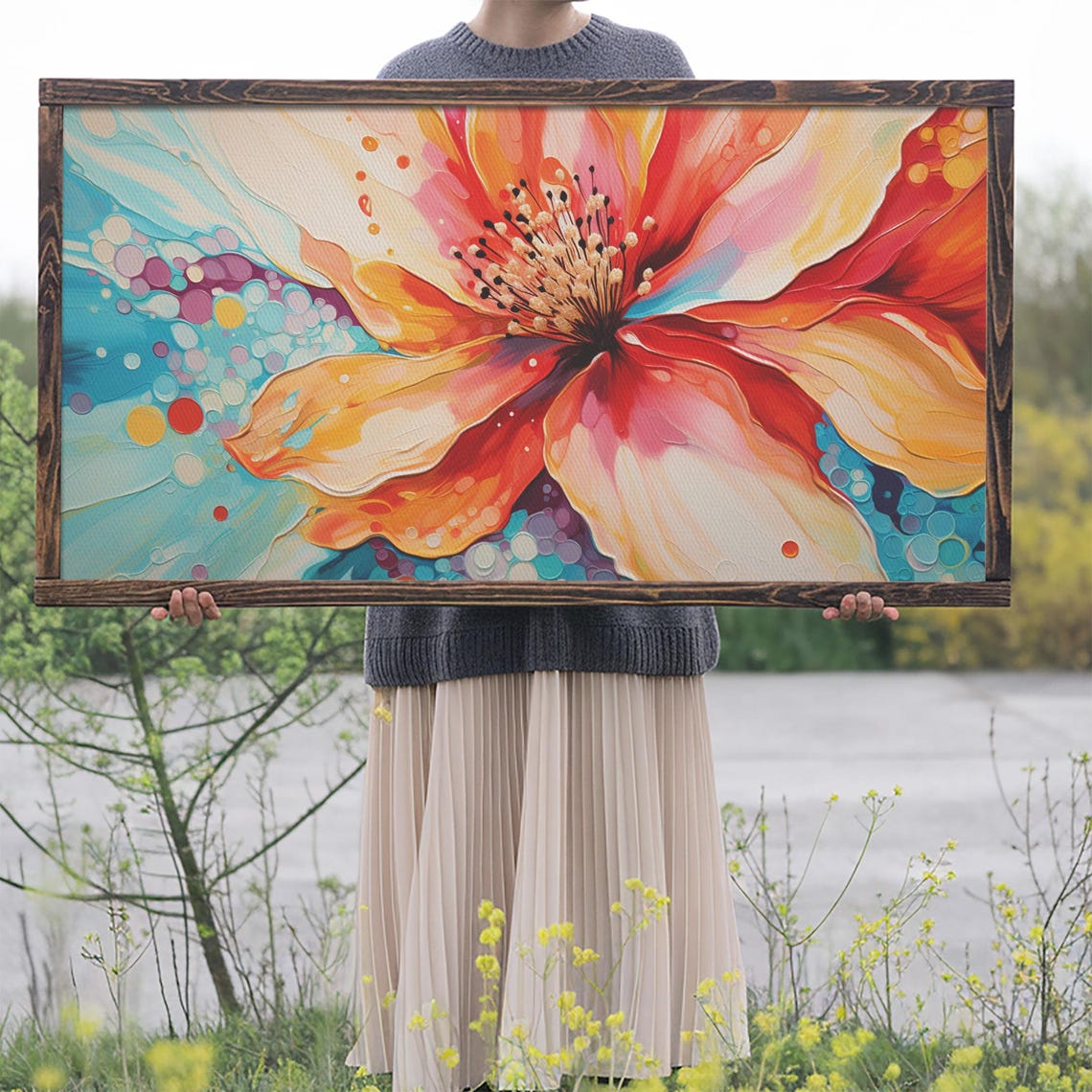 Hibiscus Wall Art Tropical Flower Print Pink Flower Panoramic Art Wall Art Art Landscape Art Boho Wall Art Rustic Wall Decor - Image 2