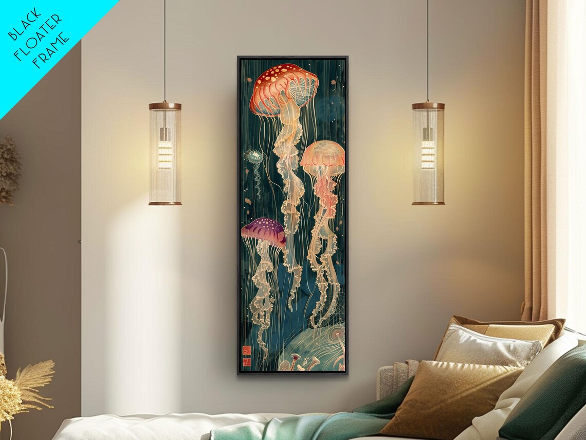 Jellyfish Japanese Style Woodblock Wall Art Print - Image 2