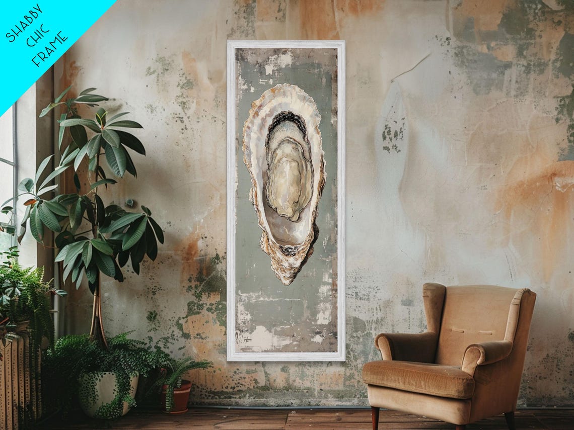 Single Oyster Shell Sage Green Minimalist Coastal Still Life Print - Image 2