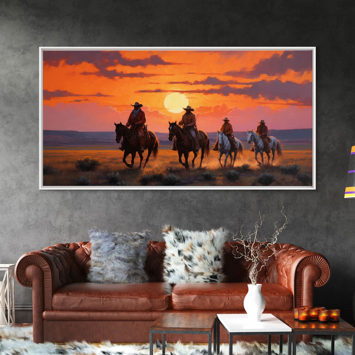 Cowboy Horse Western Landscape, Panoramic Art Print