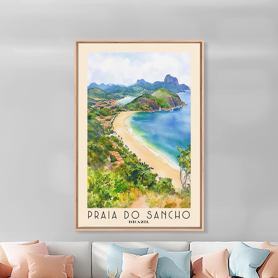 Praia do Sancho Brazil Lush Jungle Cove Turquoise Bay Watercolor Poster - Image 3