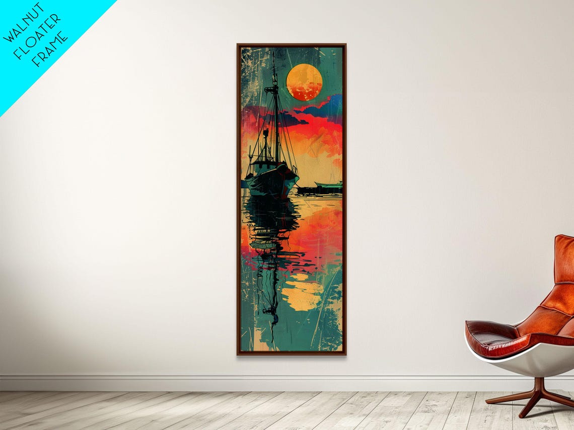 Fishing Boat Sunset Reflection Harbor Vibrant Japanese Art Poster - Image 3