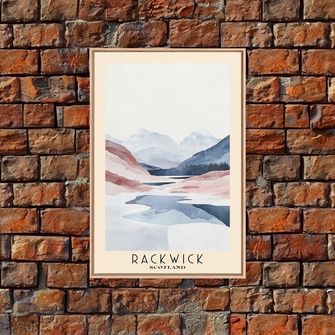 Rackwick Scotland Minimalist Mountain Lake Misty Pastel Landscape Watercolor Poster - Image 4