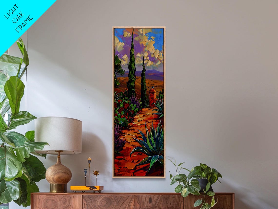 Tall Narrow Oil Painting Of Tuscan Landscape Framed Mountain Wall Art For Bedroom Contemporary Art For Kitchen And Living Room - Image 5