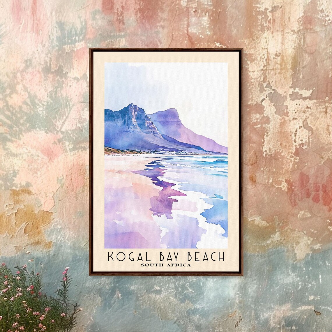 Kogal Bay Beach South Africa Pastel Waves Mountain Watercolor Poster Art - Image 4