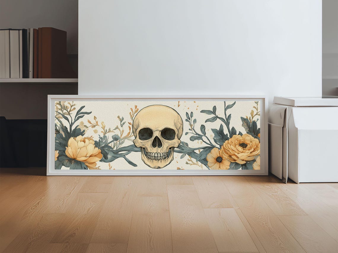 Skull With Vintage Floral Botanical Cream Peony Autumn Decor Poster - Image 6