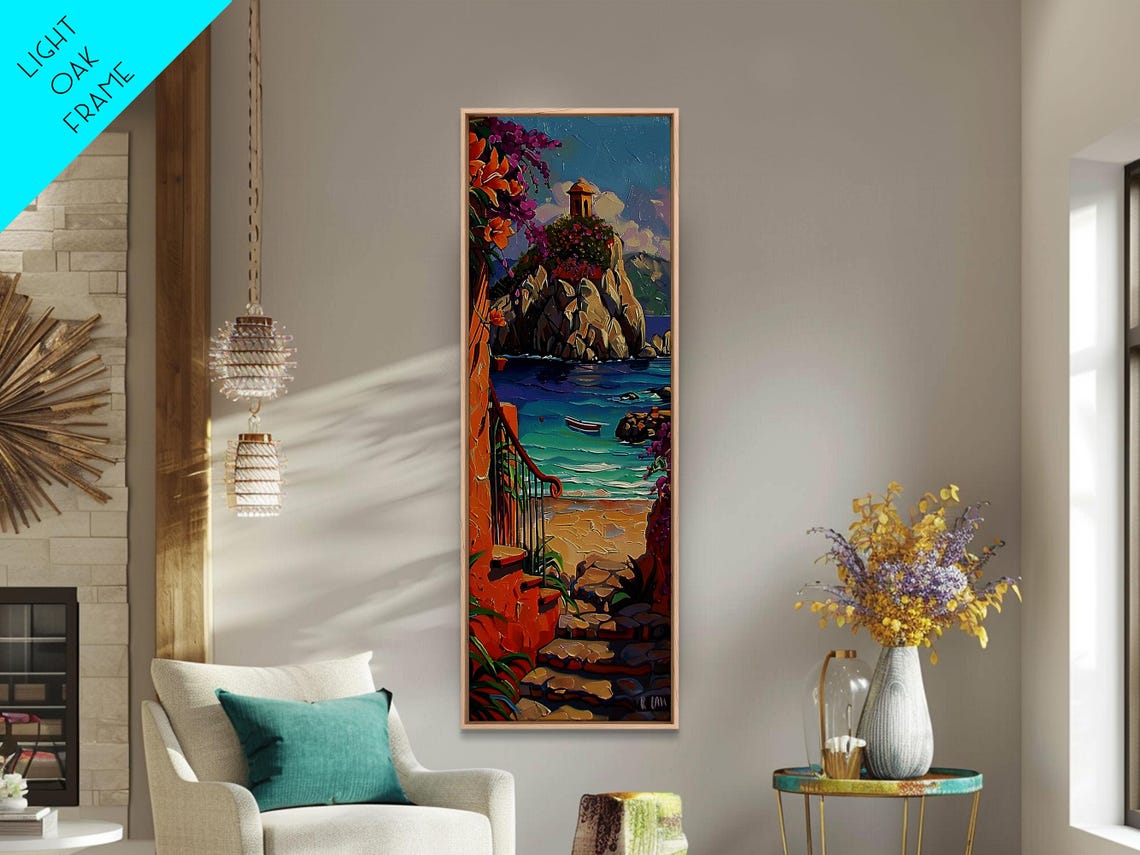 Coastal Wall Art Framed And Printed On Surf Wall Art Textured Painting Framed Narrow Modern Wall Art For Office - Image 5