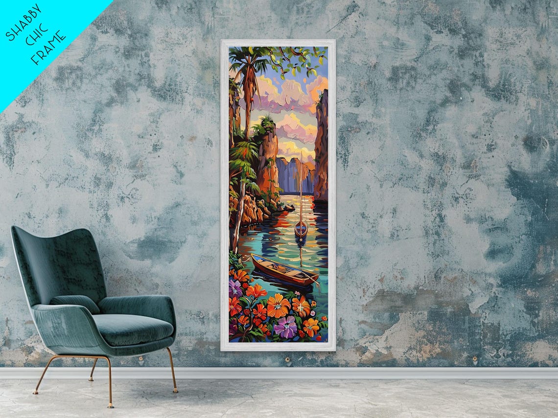 Boats In Narrow Tropical Waterway At Sunset Impasto Harbor View Poster - Image 6
