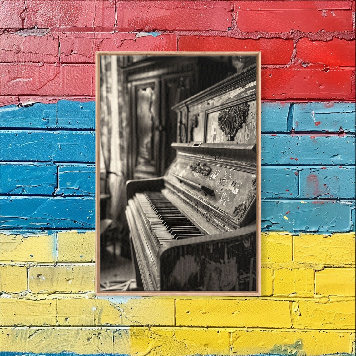 Vintage Rustic Upright Piano Sepia Photography Art Wall Poster - Image 3