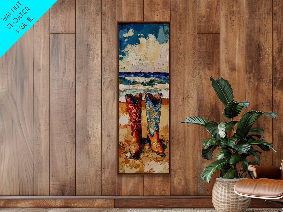Red Blue Cowboy Boots Beach Scene Coastal Western Rustic Poster - Image 5