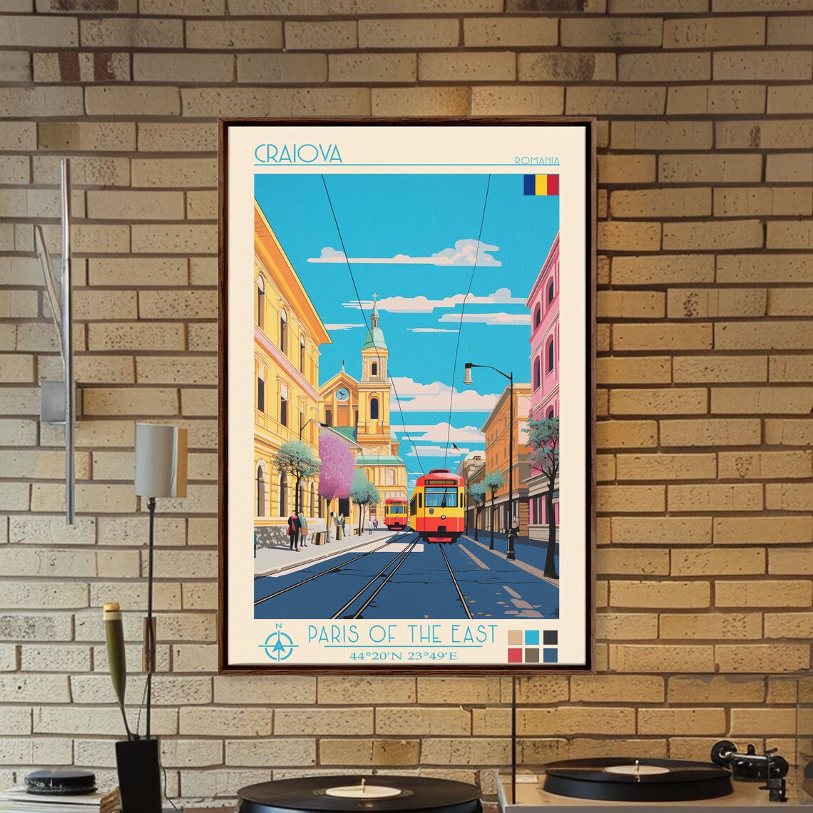 Craiova Romania Paris of the East Red Tram Street Church Travel Poster - Image 2