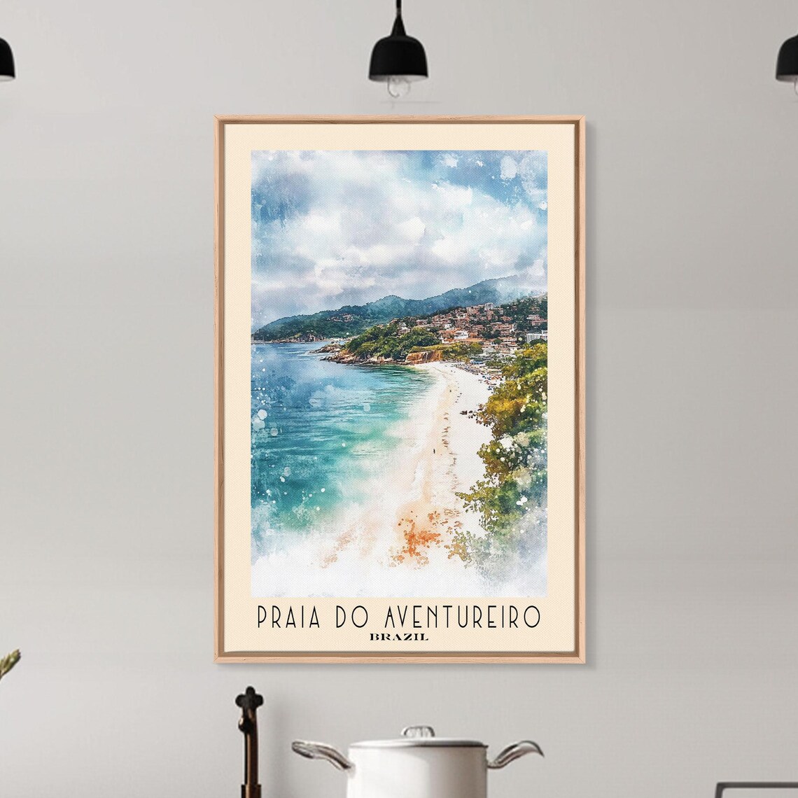 Praia do Aventureiro Brazil Curved Beach Turquoise Sea Green Headland Village Poster - Image 6