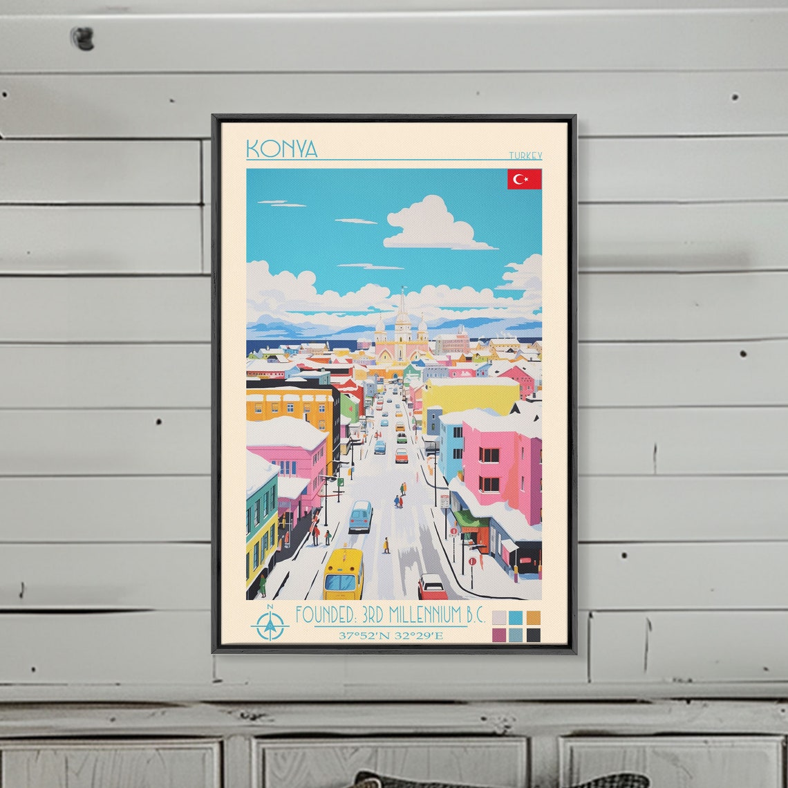 Konya Turkey Colorful Snowy Cityscape Mosque Domes Mountain Poster - Image 3