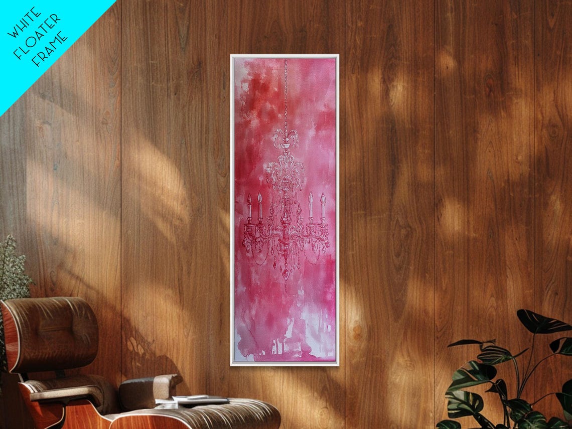 Pink Crystal Chandelier Line Art Watercolor Elegant Romantic Wall Art - Image 4