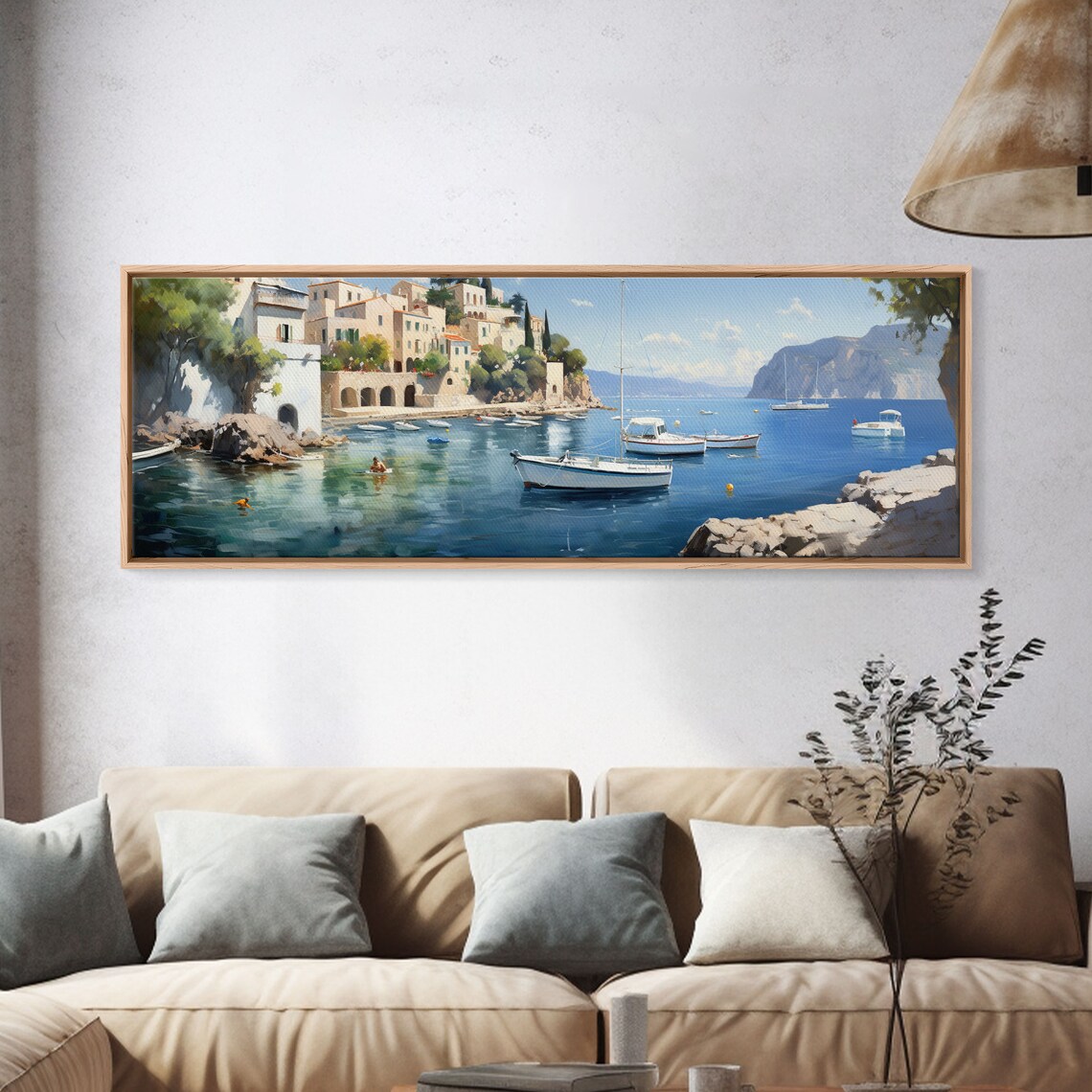 Italian Coast Harbor Painting Colorful Fishing Village Boats Mediterranean Sea Poster - Image 4