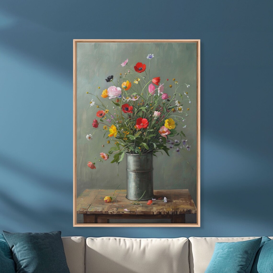 Wildflowers In Metal Vase On Weathered Wood Rustic Still Life Poster - Image 3