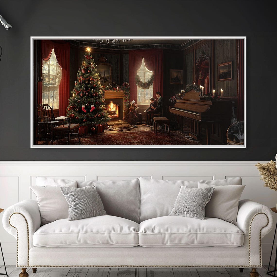Victorian Christmas Parlor Tree Fireplace Elegant Vintage Wall Art - Image 4