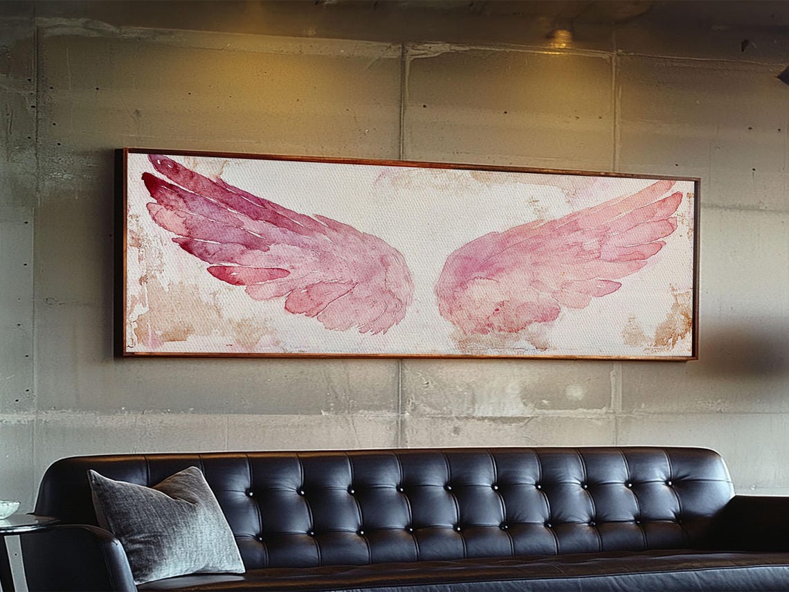 Pink Angel Wings Watercolor Whimsical Romantic Nursery Wall Art - Image 4