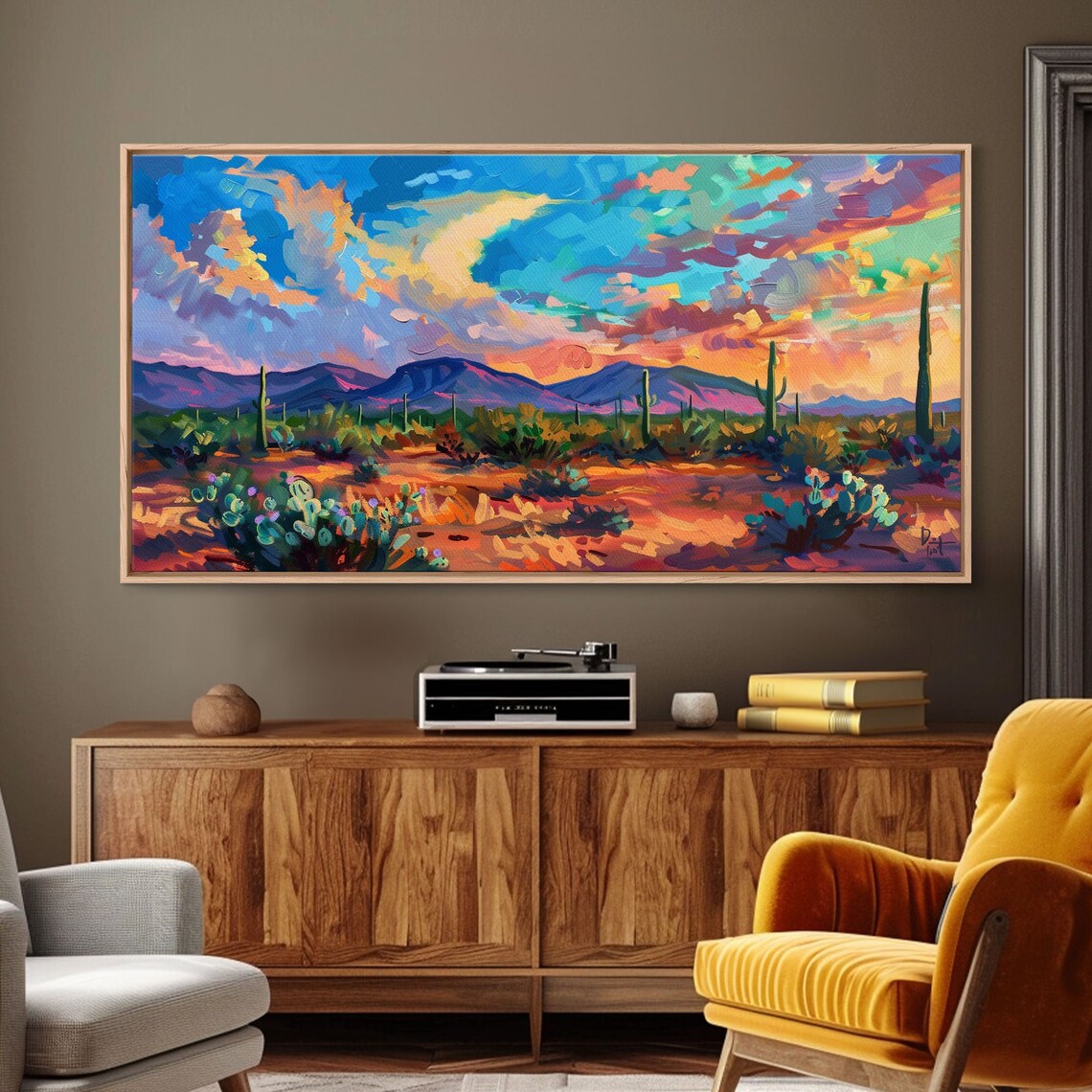 Desert Sunset Landscape With Cacti, Boho Art Print - Image 4