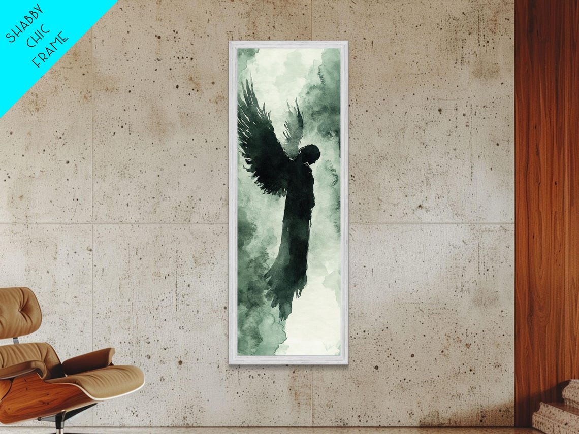 Dark Angel Silhouette Ascending Wings Moody Watercolor Poster - Image 4
