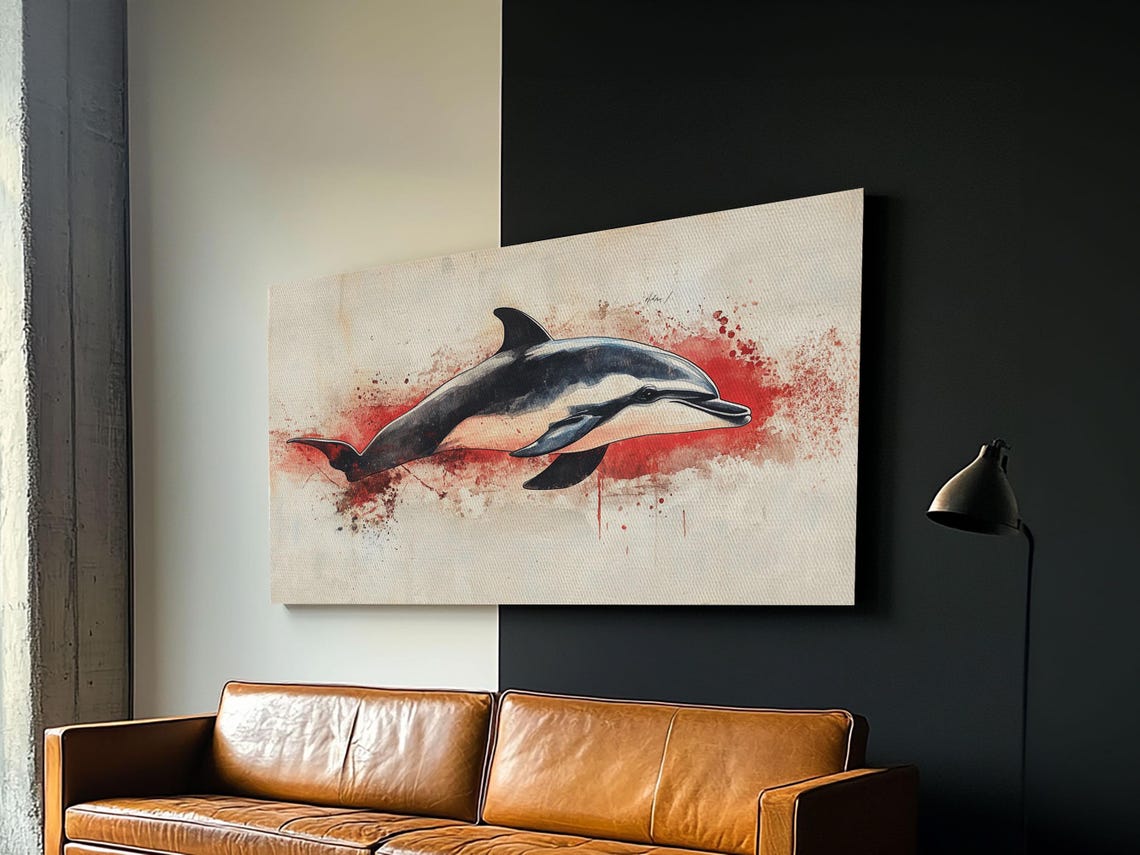 Dolphin Leaping Red Splash Background Watercolor Animal Painting Print - Image 3