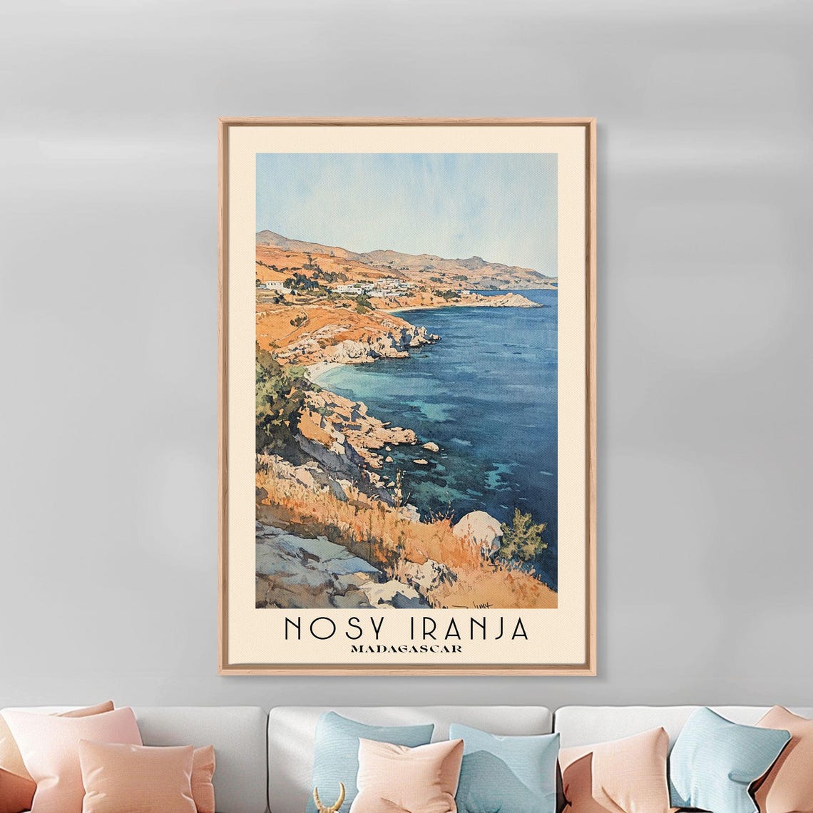 Nosy Iranja Madagascar Ochre Cliffs Turquoise Cove Watercolor Poster - Image 3
