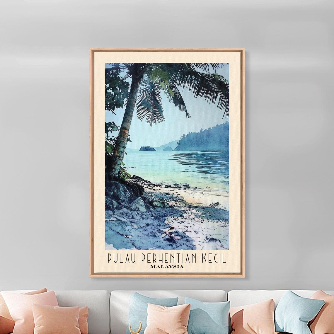 Pulau Perhentian Kecil Malaysia Palm Framed Shore Watercolor Travel Poster - Image 3