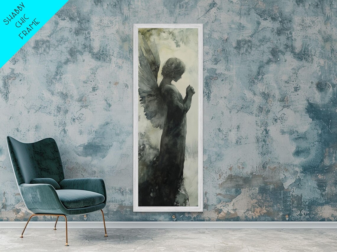 Praying Angel Wings Dark Watercolor Moody Spiritual Figure Art Poster - Image 5