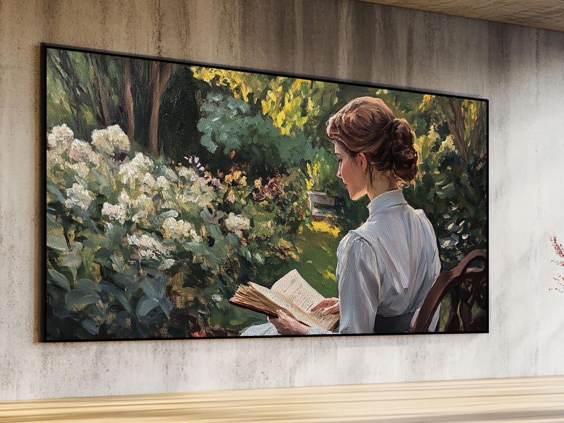 Victorian Oil Painting Print Of A Woman In The Garden Framed Print Ready To Hang Art Woman In Garden Painting Wall Art - Image 4