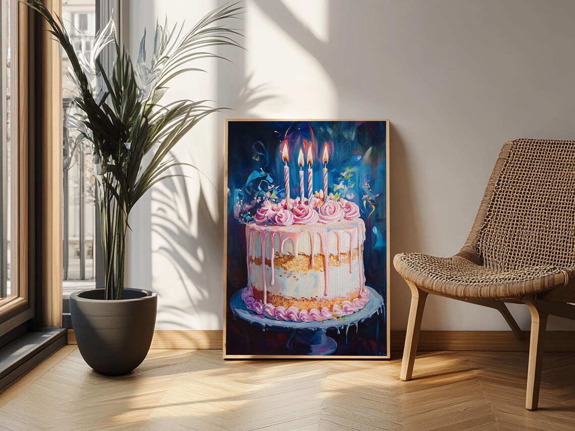 The Birthday Cake Abstract Print Oil Painting Of A Birthday Cake Kitchen Decor Food Review Kitchen Art Dining Room Art Nuevart - Image 4