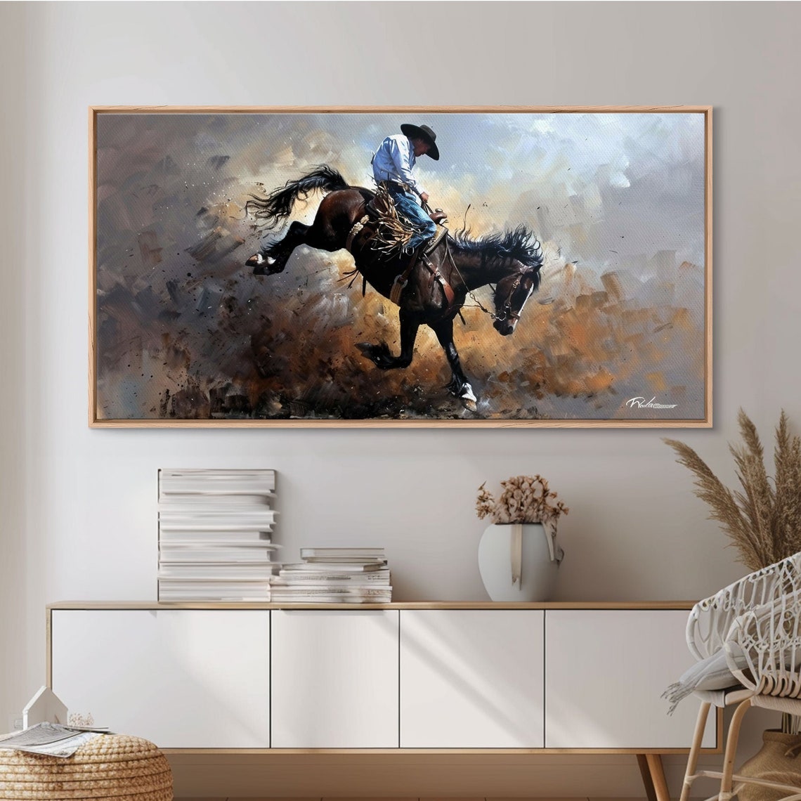 Wild Bronco Rider Bucking Horse Dust Explosion Rodeo Action Wall Art - Image 2