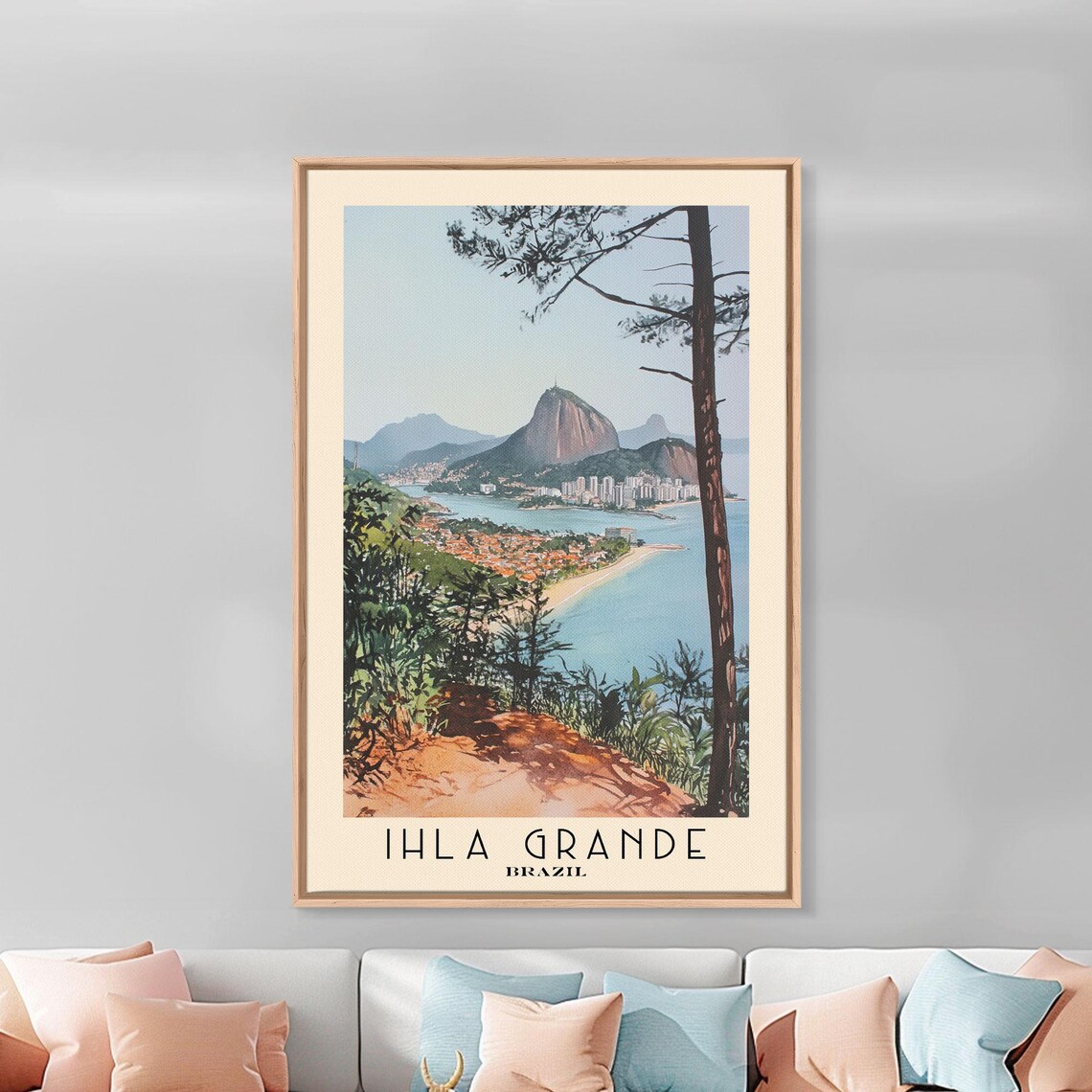 Ilha Grande Brazil Coastal Panorama Bay Mountain View Watercolor Poster - Image 3