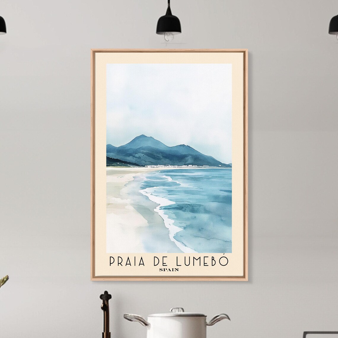 Praia de Lumebo Spain Misty Mountain Shore Minimal Watercolor Travel Poster - Image 6