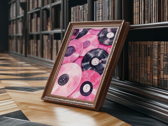 Pink And Purple Vinyl Records Close-Up Retro Music Wall Art Print