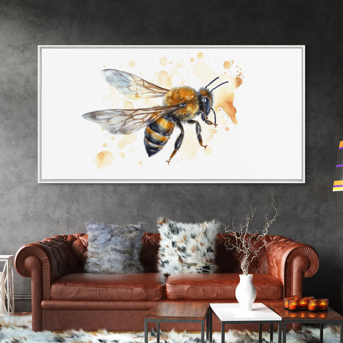 Honey Bee Minimalist Art Print, Panoramic Decor