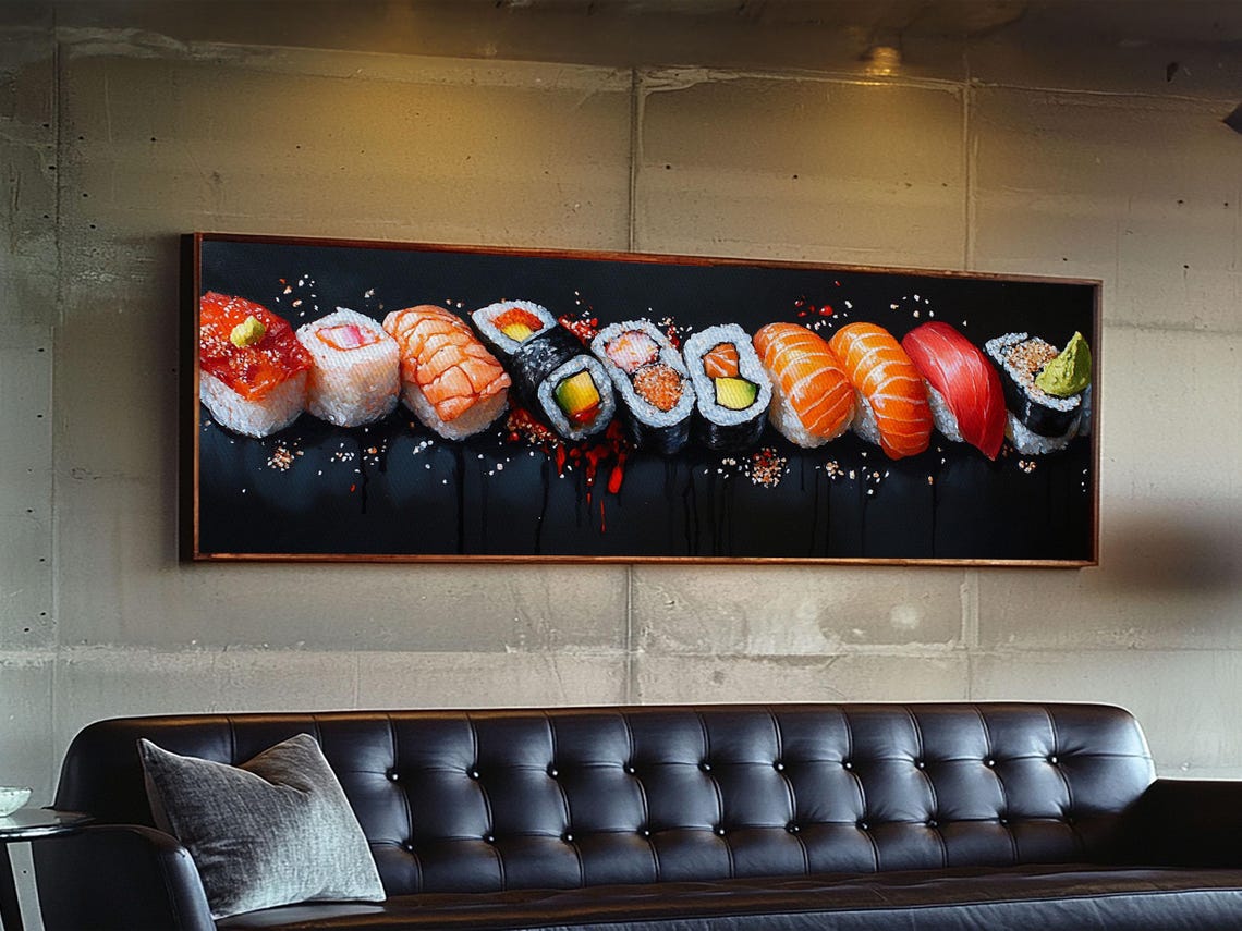 Assorted Sushi Row Retro Painting Panoramic Black Kitchen Wall Poster - Image 2