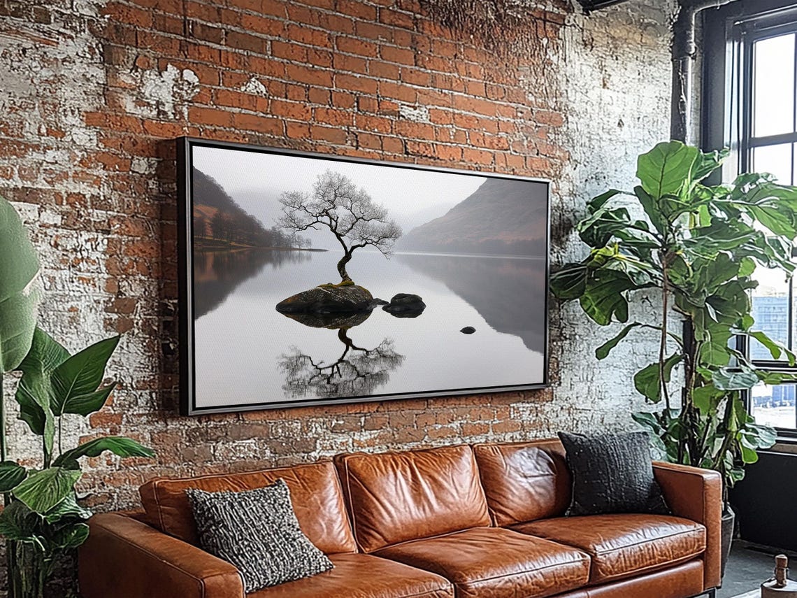 Lone Tree Rock Island Mirror Lake Misty Mountain Reflection Poster - Image 5