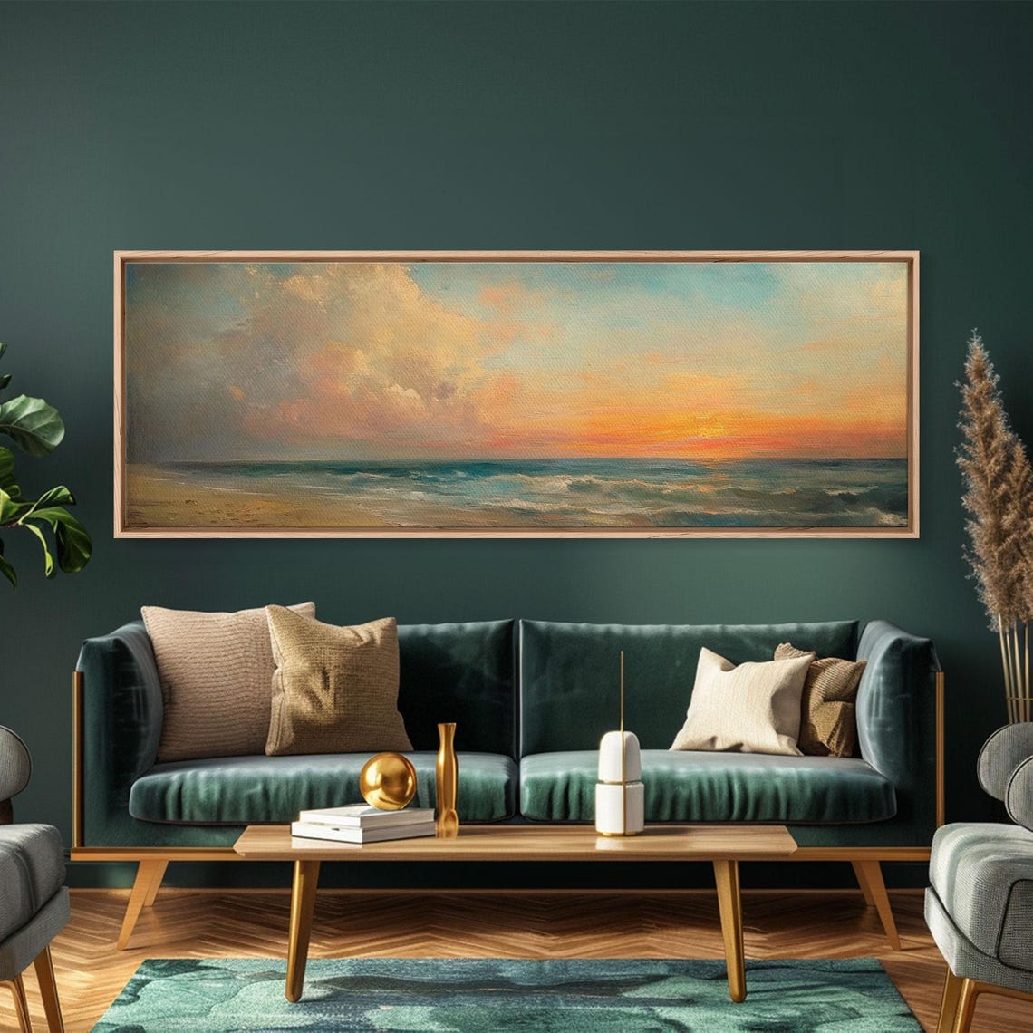 Moody Seascape Sunset Golden Horizon Storm Clouds Ocean Wall Art - Image 4