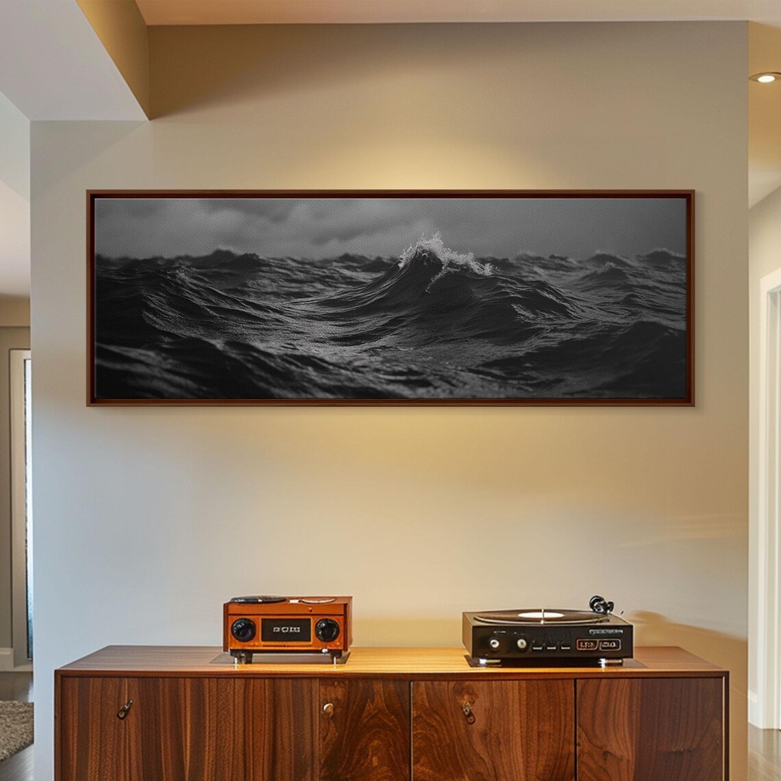 Black And White Ocean Waves Photography Dramatic Dark Seascape Panoramic Wall Art Print - Image 5