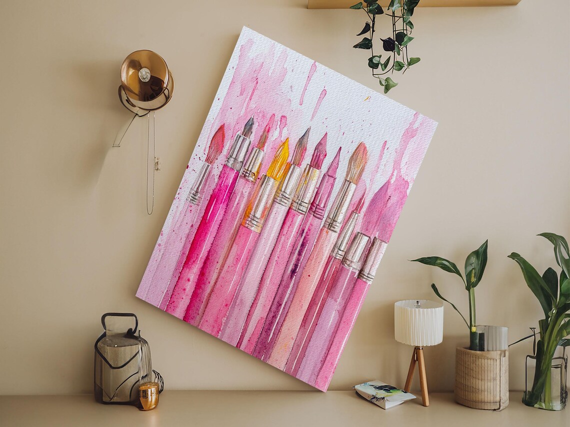 Pink Paintbrushes With Dripping Paint Watercolor Artist Wall Art - Image 6