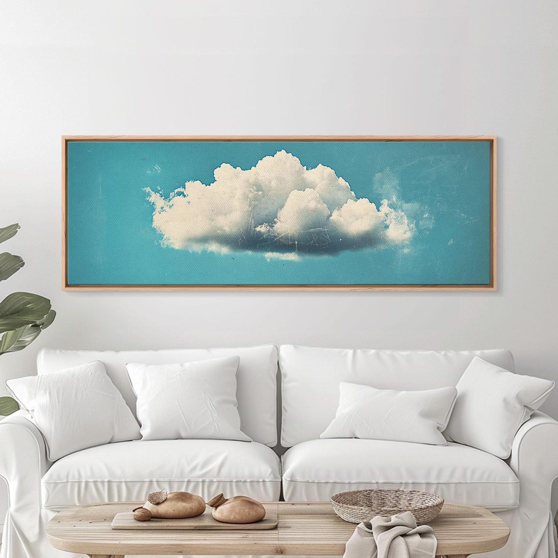 Lonely Cloud Blue Sky Minimalist Panoramic Sky Art Wall Print - Image 2