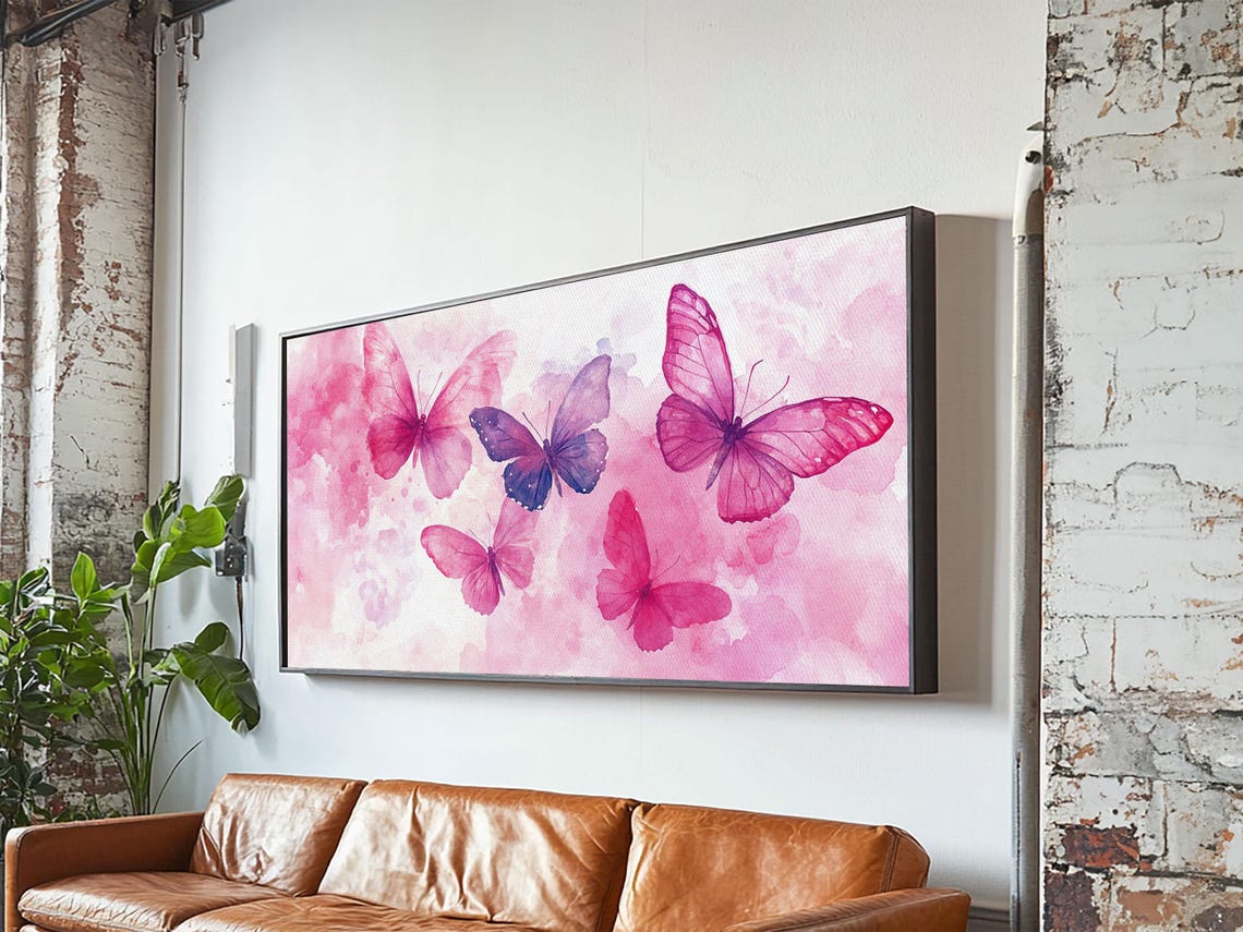Pink Butterflies Watercolor Flight Whimsical Floral Bedroom Poster - Image 2