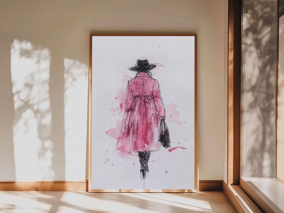 Woman In Pink Coat Fashion Illustration Minimalist Wall Art Print Poster