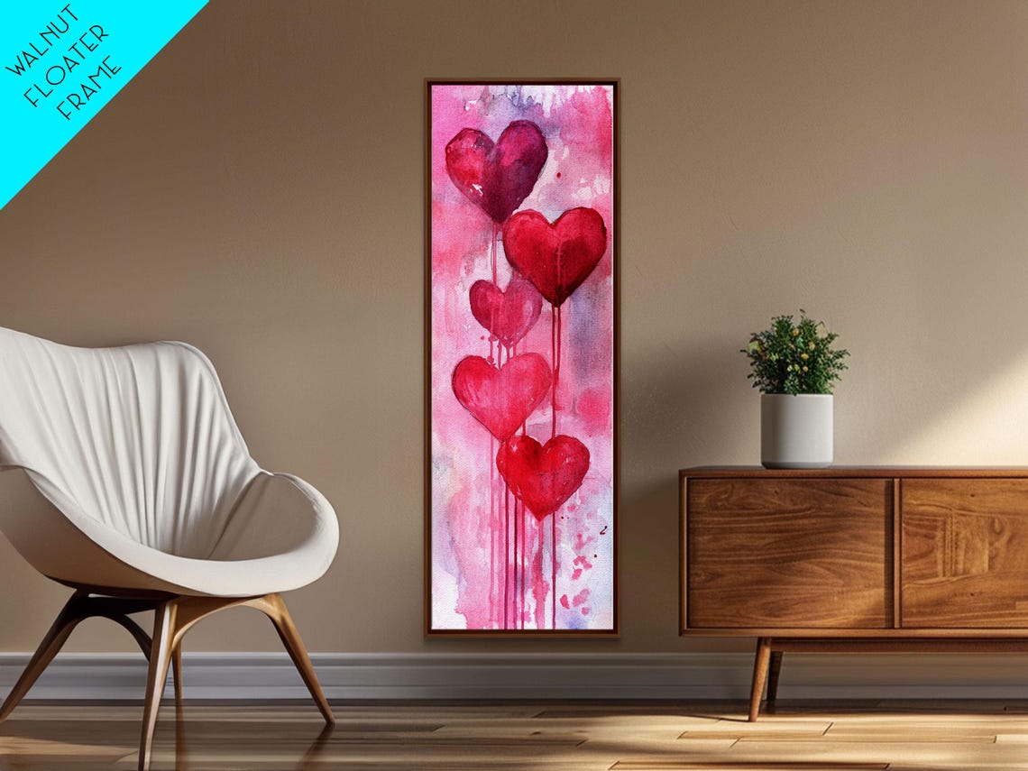 Dripping Red Hearts Watercolor Abstract Romantic Love Wall Art - Image 6