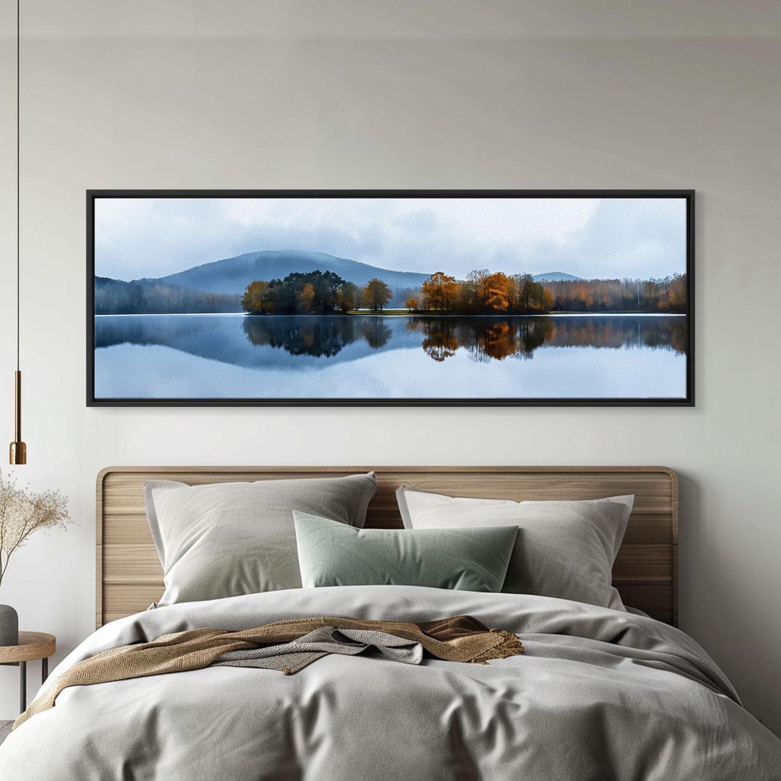 Calm Lake Mirror Reflection Misty Mountains Overcast Day Wall Art - Image 5