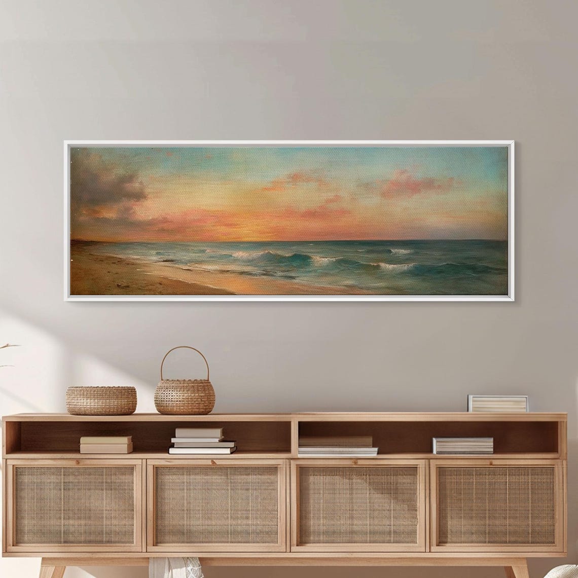 Ocean Beach Sunset Waves Golden Hour Seascape Panoramic Travel Poster - Image 2