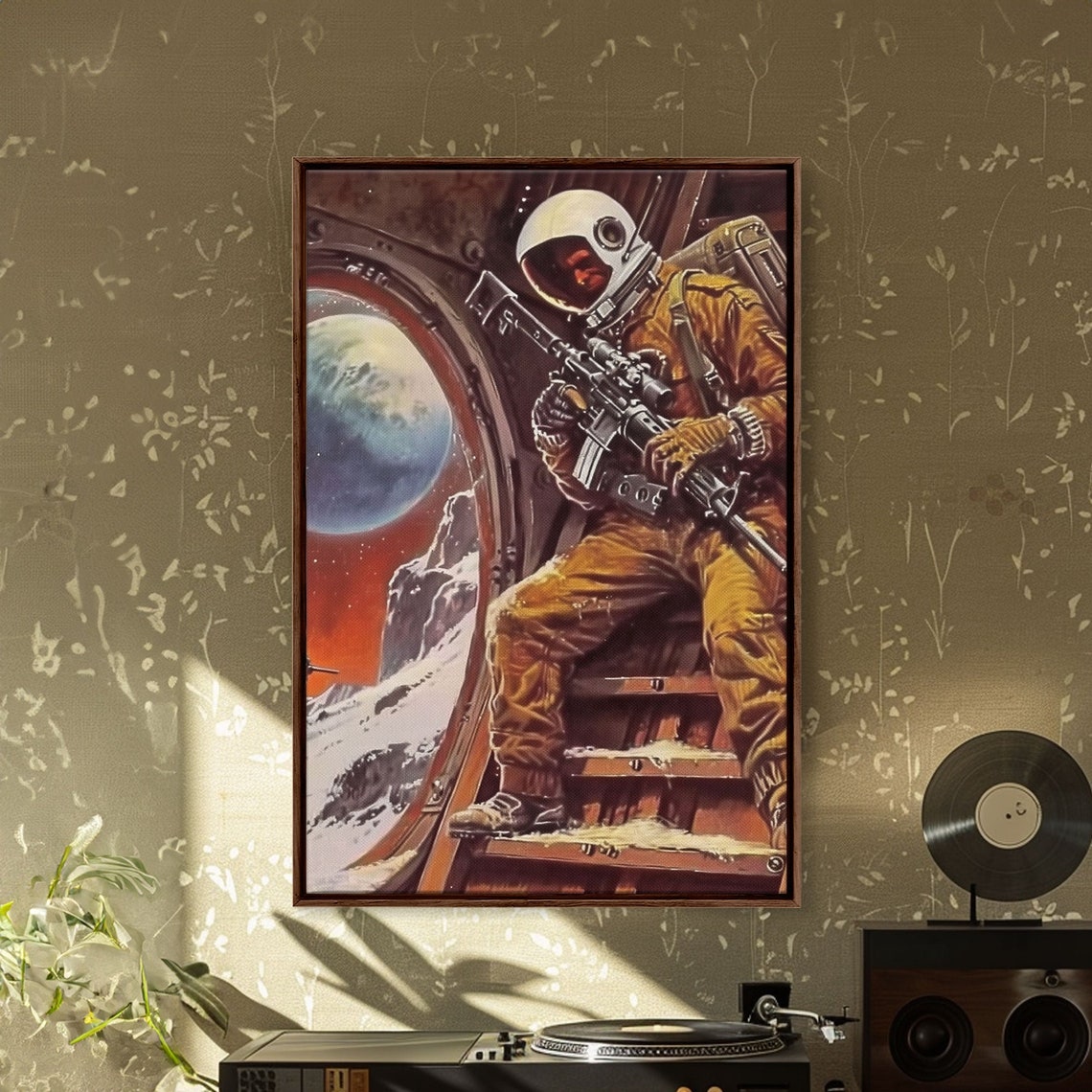 Retro Astronaut Armed Moon Landing Rifle Earth Sci Fi Pulp Poster - Image 5